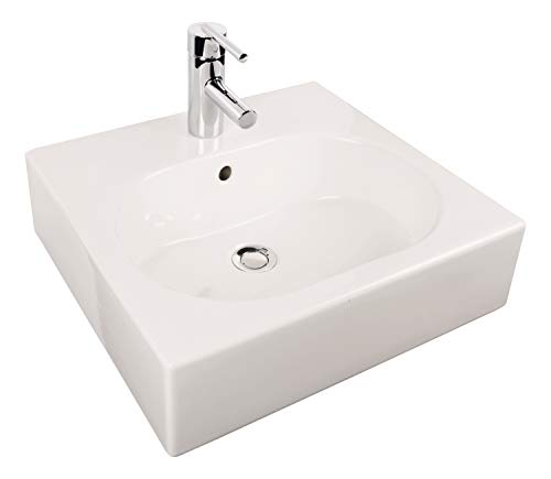 aquaSu® Waschtisch-Set Vienta 50 cm | eckiges Waschbecken in weiß | Waschtisch 50 x 46 cm zur Wandmontage | mit Grohe Waschtischarmatur | Röhrengeruchsverschluss | Waschtischbefestigung | 04999 3 von aquaSu