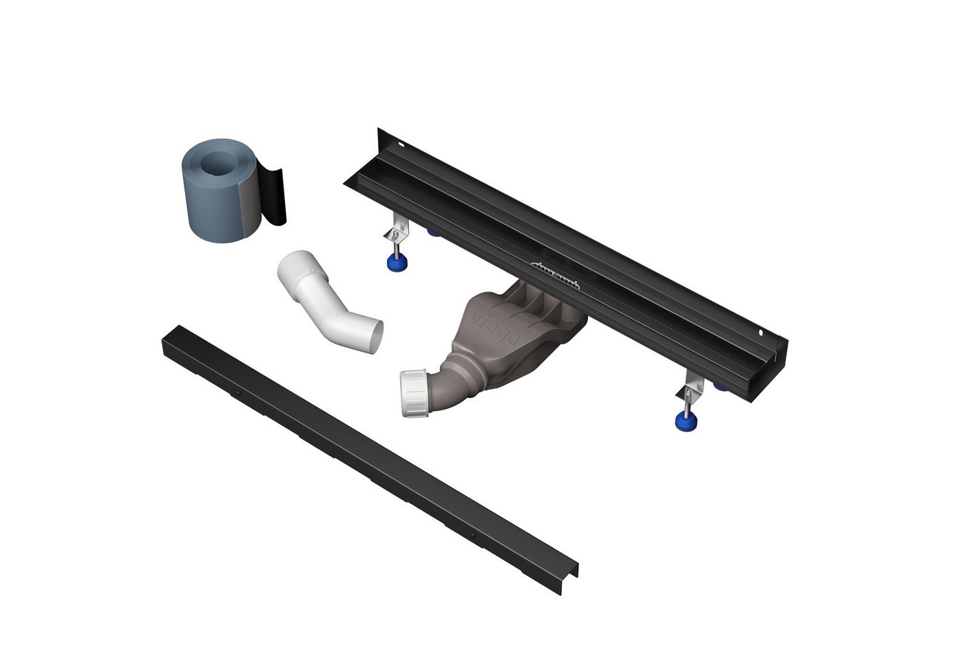 Aquabad® Duschrinne Slim Wall Schwarzmatt Edelstahl, Haarsieb, Viega-Siphon, Komplett-Set, Farbe: Schwarz Matt von Aquabad®