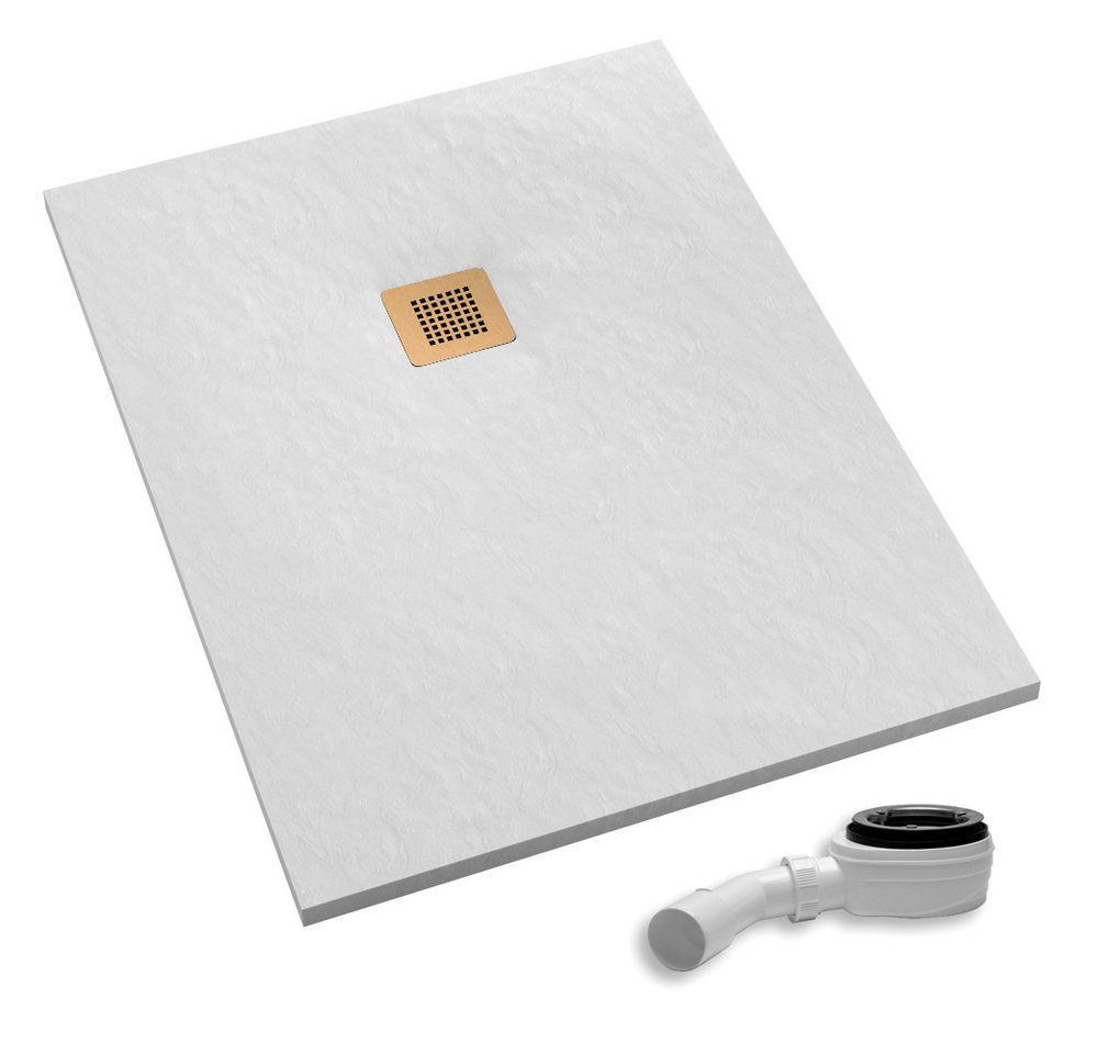 Aquabad® Duschwanne PALAST White Stone inkl. Ablaufgarnitur, Rechteck, Acryl, 1-St., Duschwanne + Ablaufgarnitur, 70x90 cm von Aquabad®