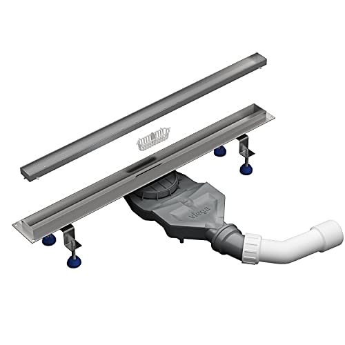 Aquabad Edelstahl schmale Duschrinne - Slim Pro, Länge 60 cm, Komplett Set inkl. Abdeckung/Blende: Befliesbare Mulde, Siphon und Haarsieb von AQUABAD