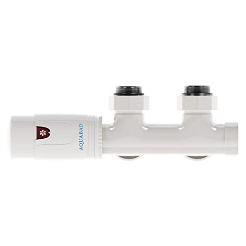 Aquabad® Heizkörper Multiblock mit Thermostat für 50mm Mittelanschluss, Weiß - Eckform mit Standardverschraubungen 16mm PEX von Aquabad