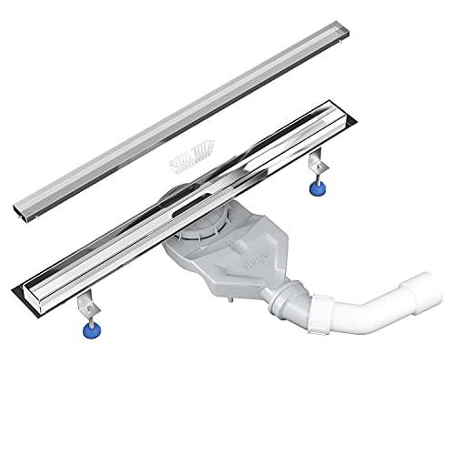 Aquabad Hochglanz Edelstahl Duschrinne - Slim Premium, Länge 100 cm, linearer Bodenablauf inkl. Abdeckung Befliesbare Mulde, Siphon und Haarsieb von AQUABAD