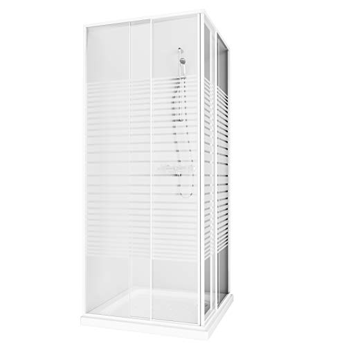 Aquabad® Simpla | Eckeinstieg Duschkabine | Rahmenfarbe: Weiß | Glas mit Streifendekor (Sicherheitsglas) | Größe Variabel: 75-90 x 75-90 x 185 cm von AQUABAD
