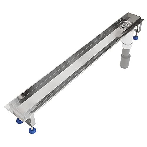 Grundkörper-SET für Duschrinne 80 cm AQUABAD® SDS Premium aus poliertem V2A Edelstahl inkl. Haarsieb/Ablauf senkrecht - Abgang seitlich (Ohne Abdeckung - separat erhältlich) von AQUABAD