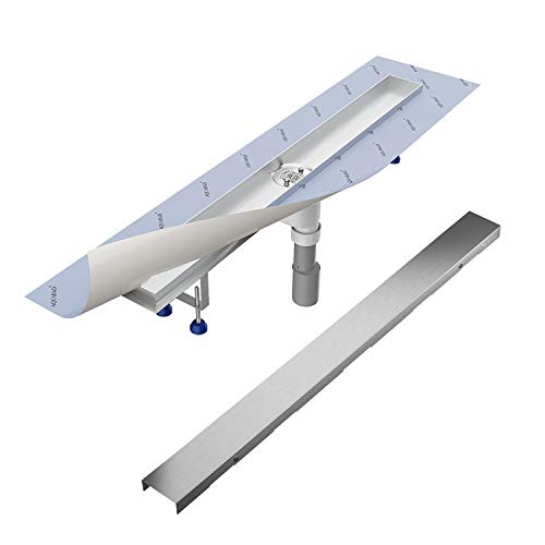 Aquabad Komplett-Set - Duschrinne 60 cm SDS Pro aus Edelstahl inkl. Haarsieb, Abgang senkrecht, Blende Bord und Grundkörper-Set von Aquabad