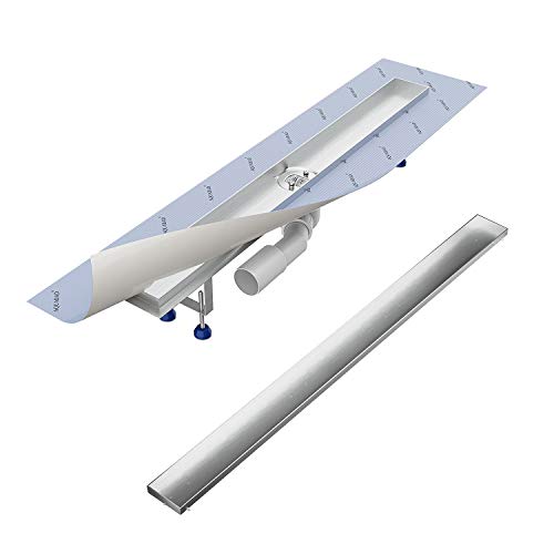 Aquabad Komplett-Set - Duschrinne 60 cm SDS Pro aus Edelstahl inkl. Haarsieb, Abgang waagerecht, befliesbare Mulde und Grundkörper-Set von Aquabad