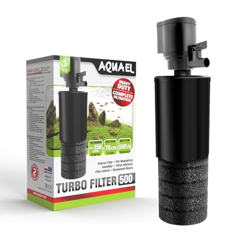 Aquael Filter Turbo 500 – Komplette Filterung | Innenfilter für Süßwasseraquarien bis 150 l | 500 l/h | 4,4 W | Belüftung + Regulierung von Aquael