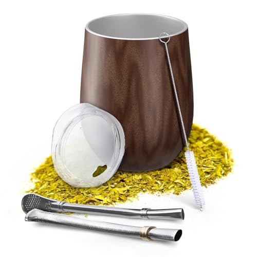 Aquafloow Doppelwandige Yerba Mate Tasse 350 ml + 2 Stücke Stahlstrohhalme, Yerba Mate Becher | BPA-Freien Decke, Tee Set aus Rostfreiem Edelstahl für Mate, Yerba - Braun Aquafloow Doppelwandige Yerba Mate Tasse 350 ml + 2 Stücke Stahlstrohhalme, Yerba Mate Becher | BPA-Freien Decke, Tee Set aus Rostfreiem Edelstahl für Mate, Yerba - Braun von Aquafloow