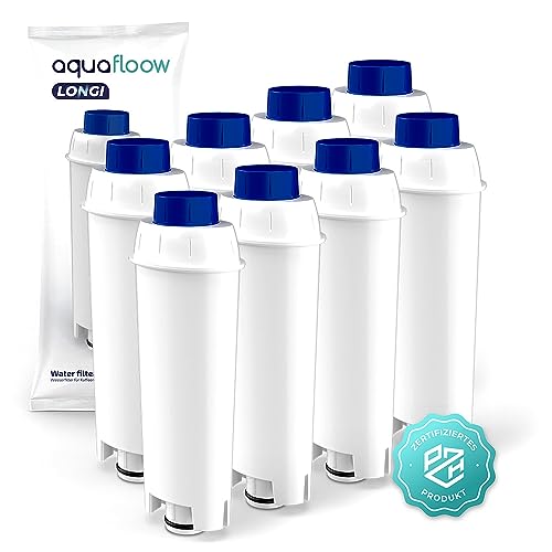 Aquafloow LONGI 8x Wasserfilter für Delonghi Kaffeemaschinen Ersatz für DeLonghi DLSC002, SER3017 & 5513292811 Kompatibel mit ECAM, ESAM, ETAM Serie | für De'Longhi Kaffeevollautomat Pflege und Schutz von Aquafloow