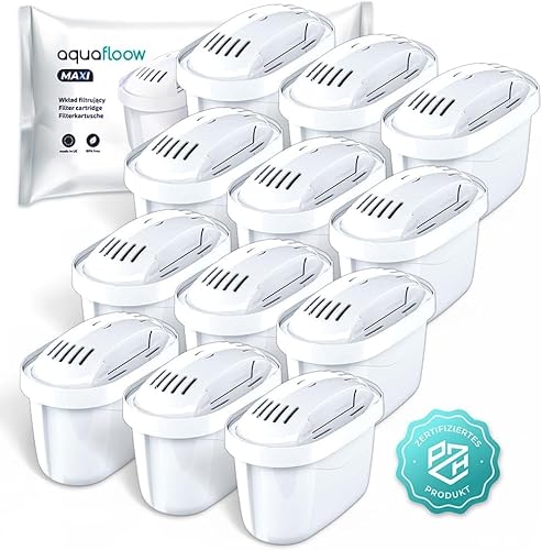 Aquafloow Wasserfilter Kartuschen Set 12 Stück | Ersatz für BRITA MAXTRA+ Filterkartuschen | Reduziert Chlor & Kalk im Leitungswasser | Kompatibel mit Brita Filterkanne von Aquafloow