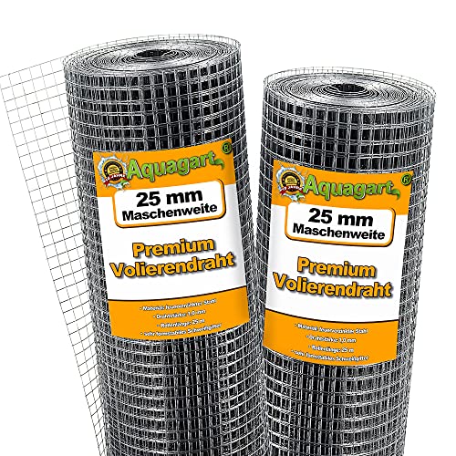 Aquagart® Volierendraht Hasendraht 25m x 1m, Drahtgitter Maschenweite 25mm, verzinkter Maschendraht-Zaun, robustes Schweißgitter von Aquagart