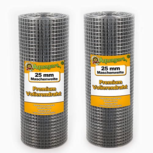 Aquagart® Volierendraht Hasendraht Drahtgitter Maschenweite verzinkter Maschendraht-Zaun, robustes Schweißgitter verschieden Ausführungen (100m Volierendraht 25mm 0,5m breit) von Aquagart