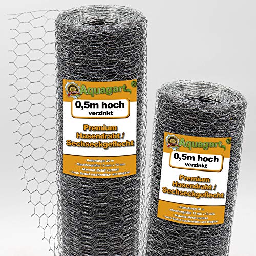 Aquagart Maschendrahtzaun 40 m Sechseckgeflecht verzinkt I Hühnerzaun Kaninchendraht Hasengitter feinmaschig 13 x 13 mm I 6-Eck Drahtgeflecht 0,7 mm I 50 cm hohe Hasendraht Aquagart Maschendrahtzaun 40 m Sechseckgeflecht verzinkt I Hühnerzaun Kaninchendraht Hasengitter feinmaschig 13 x 13 mm I 6-Eck Drahtgeflecht 0,7 mm I 50 cm hohe Hasendraht von Aquagart