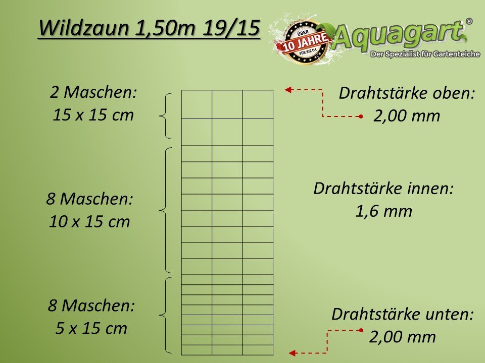 Aquagart Profil 250m Wildzaun Forstzaun Weidezaun Knotengeflecht 150/19/15+ Z-Profil von Aquagart