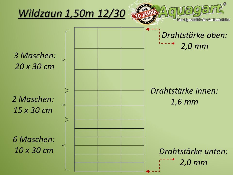 Aquagart Profil 300m Wildzaun Forstzaun Knotengeflecht 150/12/30+ Pfosten + Spanndraht von Aquagart