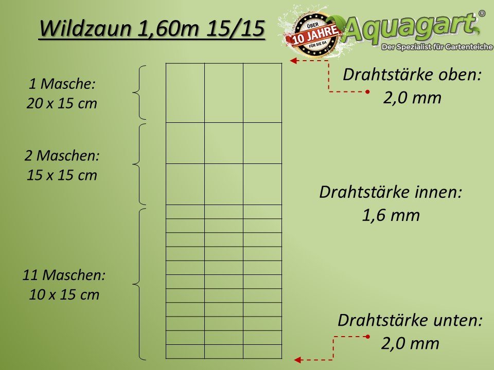 Aquagart Profil 300m Wildzaun Forstzaun Knotengeflecht 160/15/15+ Z-Profil Zaunpfosten von Aquagart