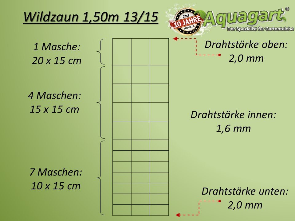 Aquagart Profil »300m Wildzaun Forstzaun Weidezaun 150/13/15+ Pfosten + Spanndraht« von Aquagart