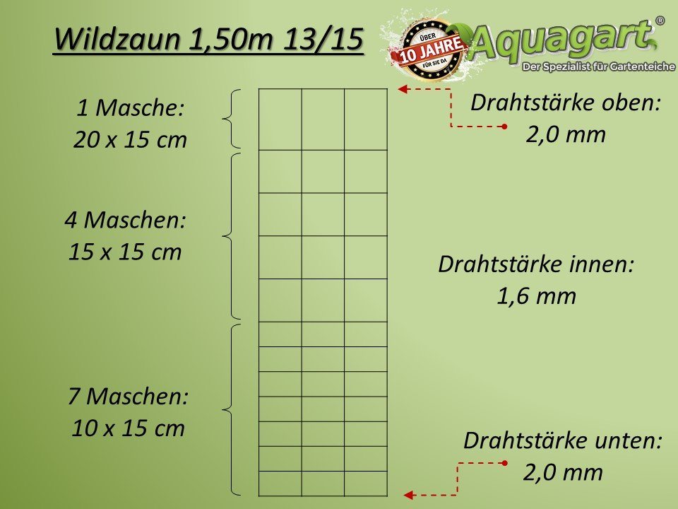 Aquagart Profil 300m Wildzaun Forstzaun Weidezaun 150/13/15+ Z-Profil Zaunpfosten von Aquagart