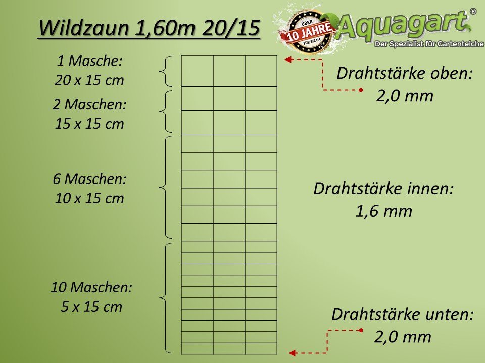 Aquagart Profil 300m Wildzaun Forstzaun Weidezaun 160/20/15+ Z-Profil Zaunpfosten von Aquagart