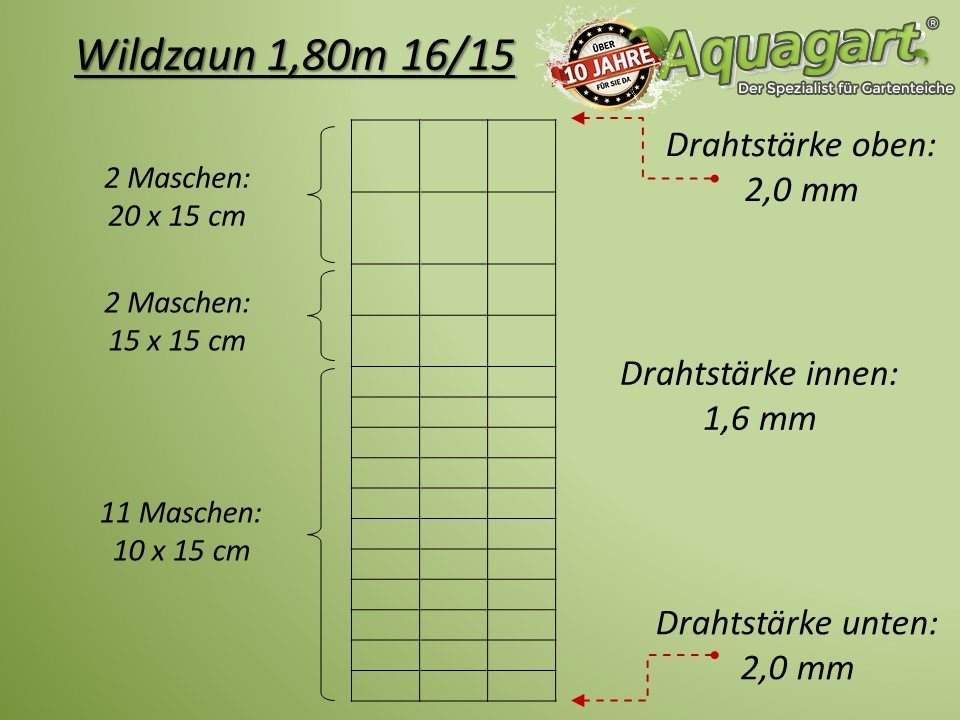 Aquagart Profil 300m Wildzaun Forstzaun Weidezaun 180/16/15+ Z-Profil Zaunpfosten von Aquagart