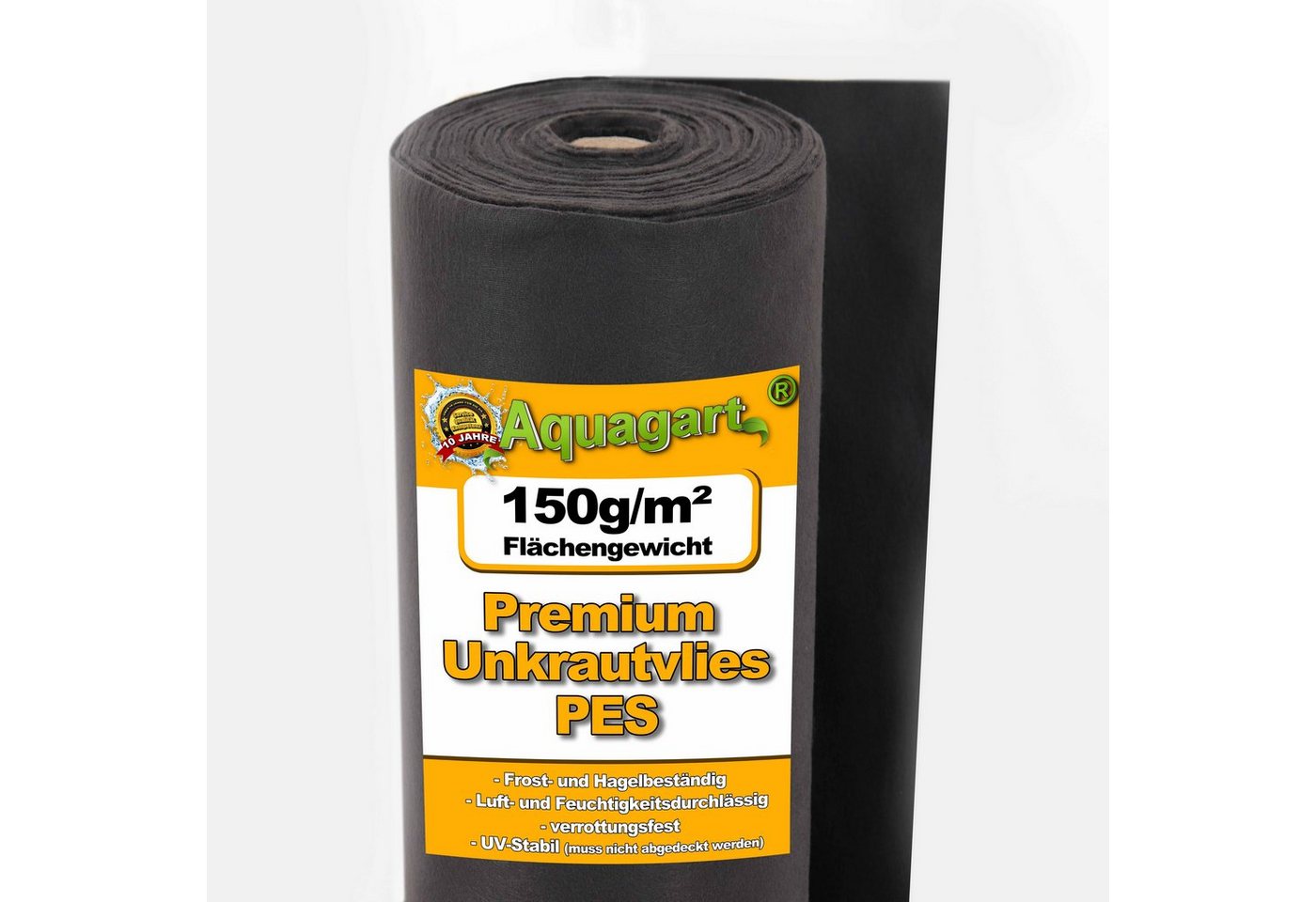 Aquagart Unkrautvlies 15m² Gartenvlies Unkrautvlies Mulchvlies Bodengewebe 150g 1,5m breit PES von Aquagart