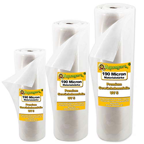 Aquagart reißfeste UV 5 Gewächshausfolie transparent I Frühbeet Abdeckung Gartenfolie Gewächshaus I PE Gewächshausplane I Treibhausfolie versch. Breiten I Folien-Stärke 190 Mircron 0,19 mm (3m x 6m) Aquagart reißfeste UV 5 Gewächshausfolie transparent I Frühbeet Abdeckung Gartenfolie Gewächshaus I PE Gewächshausplane I Treibhausfolie versch. Breiten I Folien-Stärke 190 Mircron 0,19 mm (3m x 6m) von Aquagart