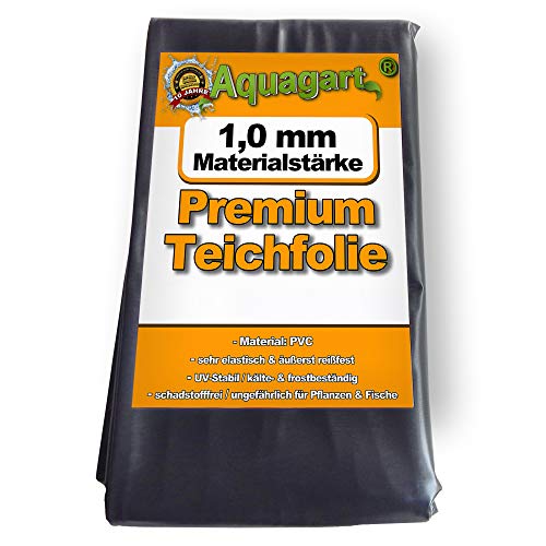 Hochwertige PVC Teichfolie 1,0mm Stärke 1m x 4m I Fisch und Pflanzenfreundlich, UV- und witterungsbeständig I Schwimmteich Folie Gartenteich Teichplane schwarz I Aquagart Garten- und Teichzubehör von Aquagart