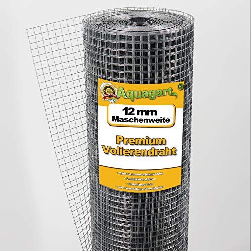 Volierendraht Drahtgitter Maschendraht Hasendraht Schweissgitter Drahtzaun Feuerverzinkt 12mm x 12mm verschiedene Mengen (150m) von Aquagart