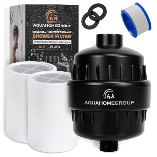 AquaHomeGroup 20-stufiger Duschfilter mit Vitamin C E für hartes Wasser – Hochleistungs-Duschwasserfilter zum Entfernen von Chlor und Fluorid – 2 Kartuschen enthalten – Konsistenter Wasserdurchfluss von Aquahomegroup