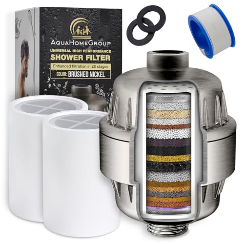 AquaHomeGroup 20-stufiger Duschfilter mit Vitamin C E für hartes Wasser – Hochleistungs-Duschwasserfilter zur Entfernung von Chlor und Fluorid – 2 Kartuschen im Lieferumfang enthalten von Aquahomegroup