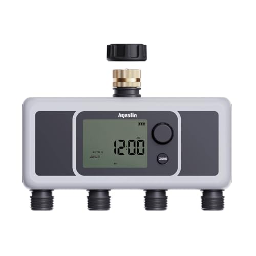 Aqualin 4-Auslass-Wasser-Timer, automatischer Bewässerungsschlauch-Sprinkler-Timer, 4-Zonen-programmierbare Gartenbewässerungssystem-Controller von Aqualin