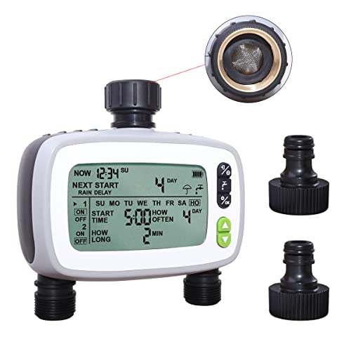 Aqualin Bewässerungscomputer mit 2 unabhängige Ausgängen， Automatisch/Manuell Wasser Timer mit Regenverzögerung，Bewässerungssteuerung mit FSTN 9.6 * 5.2cm Großer LCD-Bildschirm für Gartenpflanzen … von Aqualin