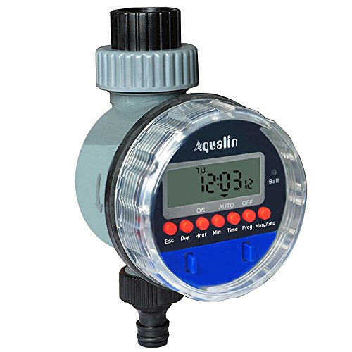 Aqualin Bewässerungsuhr mit Kugelhahn Automatischer Bewässerungscomputer Wasser Zeitschaltuhr Bewässerungssystem für Garten Hof (mit Display) … Blau von Aqualin