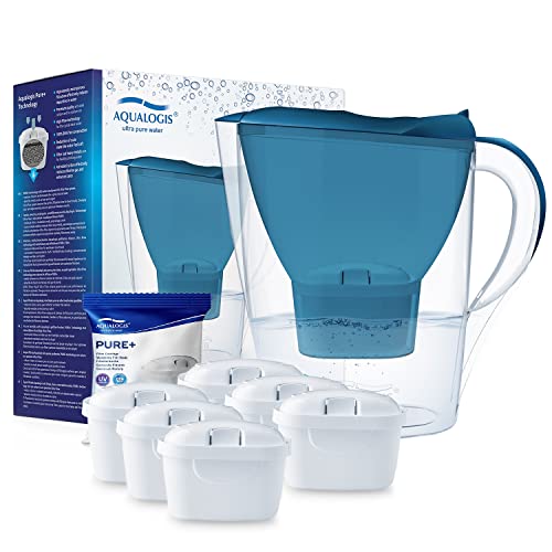 Aqualogis Wasserfilter hellgrau inkl. Filterkartusche – Filter in modernem Design zur Reduzierung von Kalk, Chlor & geschmacksstörenden Stoffen (Blue + 6 Pure+) von Aqualogis