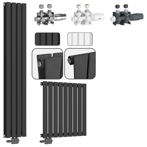 Aquamarin® Design Heizkörper - Mit Multiblock, 1/2 Zoll, Vertikal, Flach, Doppellagig, 1800 x 304 mm, 1148W, Mittelanschluss, Anthrazit - Paneelheizkörper, Badheizkörper, Flachheizkörper von Aquamarin