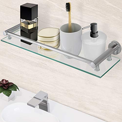 Aquamarin® Glasablage für Bad - in 1er oder 2er, Wandmontage, Aluminium, gehärtetes Glas, Breite: 50cm, inkl. Montagematerial - Badablage, Glasregal, Wandregal, Badezimmerregal, Bad Accessories von Aquamarin