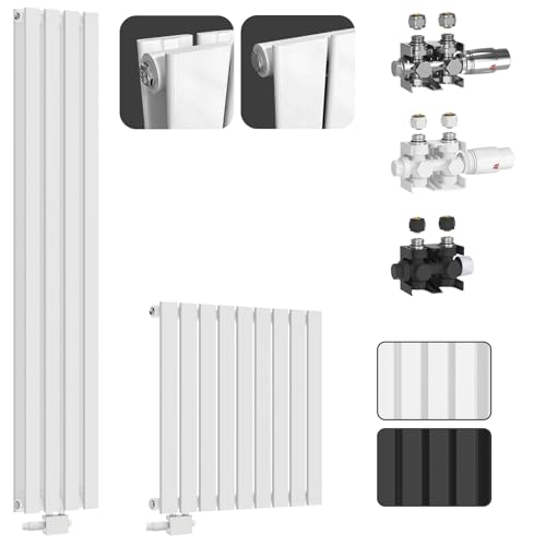 Aquamarin® Heizkörper - Vertikal, Flach, 1800x304x69 mm, Doppellagig, mit Thermostatventil, Mittelanschluss, Weiß - Badheizkörper Handtuchhalter, Design Flachheizkörper, Heizung, Bad, Badezimmer von Aquamarin