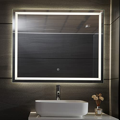 Aquamarin® LED Badspiegel - 100 x 80 cm, Beschlagfrei, Dimmbar, EEK A++, Energiesparend, mit Speicherfunktion - Badezimmerspiegel, LED Spiegel, Lichtspiegel, Wandspiegel für Bad von Aquamarin