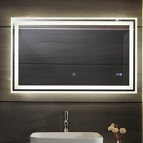 Aquamarin® LED Badspiegel - 100x60 cm, Beschlagfrei, Dimmbar, Energiesparend, mit Digitaluhr/Datum, 3000-7000K - Badezimmerspiegel, LED Spiegel, Lichtspiegel, Wandspiegel für Bad von Aquamarin