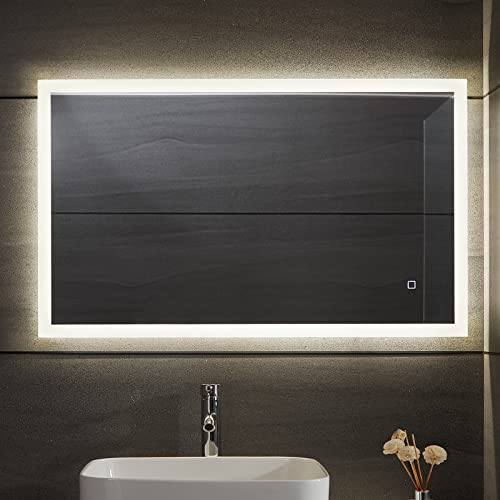 Aquamarin® LED Badspiegel - 100x60 cm, Beschlagfrei, Dimmbar, Energiesparend, mit Speicherfunktion, 3000-7000K - Badezimmerspiegel, LED Spiegel, Lichtspiegel, Wandspiegel für Bad von Aquamarin