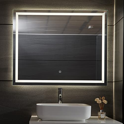 Aquamarin® LED Badspiegel - 110 x 70 cm, Beschlagfrei, Dimmbar, EEK A++, Energiesparend, mit Speicherfunktion - Badezimmerspiegel, LED Spiegel, Lichtspiegel, Wandspiegel für Bad von Aquamarin