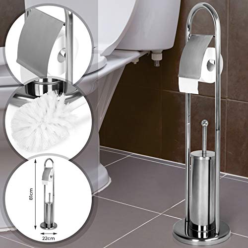 Aquamarin® Edelstahl Toilettenpapierhalter mit Toilettenbürste - 81/22/22 cm, in Silber - Stand WC Garnitur, Toilettenbürstenhalter, Toilettenpapierhalter Stehend, Klorollenhalter, Klobürsten-Halter von Jago