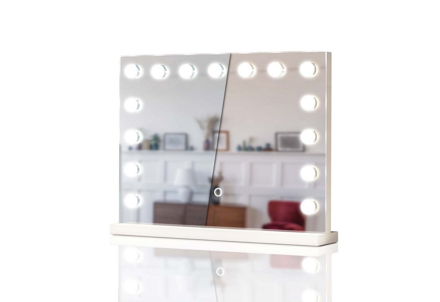 Aquamarin Kosmetikspiegel Hollywood Spiegel - 3 Lichtfarben, Touch, 15 LED Leuchten, 58 x 43 cm von Aquamarin