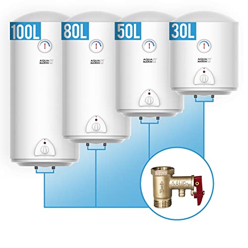 Aquamarin® Elektro Warmwasserspeicher - 100 Liter Speicher, 1500W Heizleistung und Thermometer, Energiesparend, Sicherheitsventil, Magnesiumanode - Boiler, Wasserboiler, Warmwasserboiler von Aquamarin