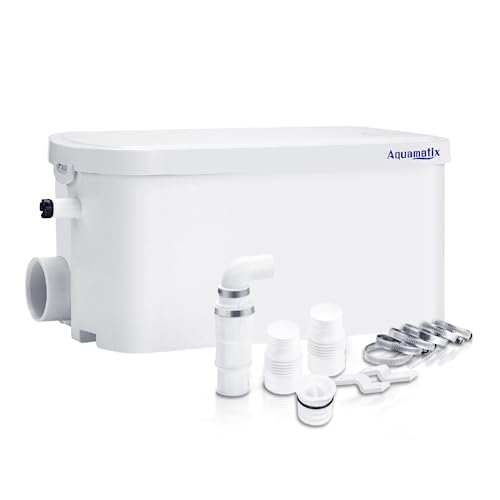 Aquamatix Duschpumpe 250W Hebeanlage Kompakte Abflusspumpe, Abwasserpumpe 8m Vertikale Pumpentfernung 100L/min für Duschen und Waschbecken 2 Einlässe mit Kohlefilter von Aquamatix