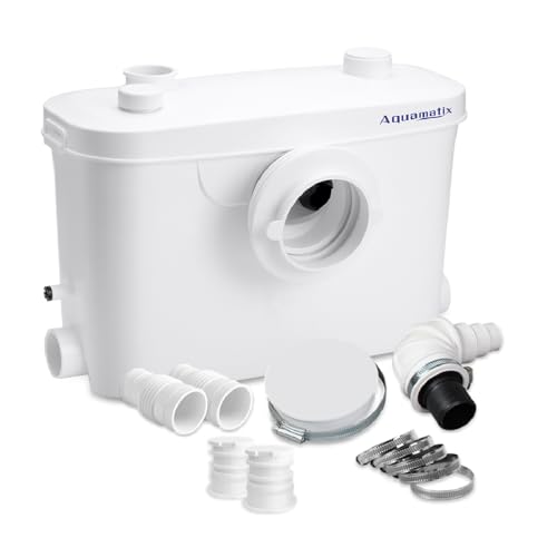 Aquamatix Hebeanlage 400W Sanitäre Abwasserpumpe 100L/min 7m Vertikale Förderstrecke mit 3 Einlässen für Toilette, Waschbecken und Badewanne mit Kohlefilter von Aquamatix