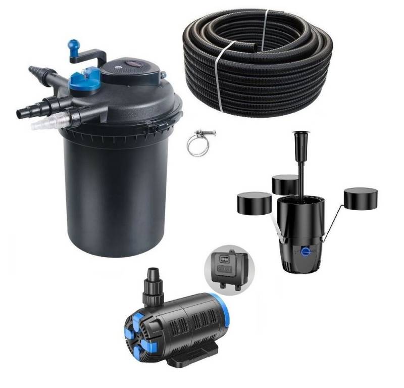 Aquaone Teichfilter AquaOne Teich Filteranlage Set Nr.24 CPF 10000 Druckfilter regelbare 18-80W Eco Teichpumpe Teichgröße bis 12000l Teichschlauch von Aquaone