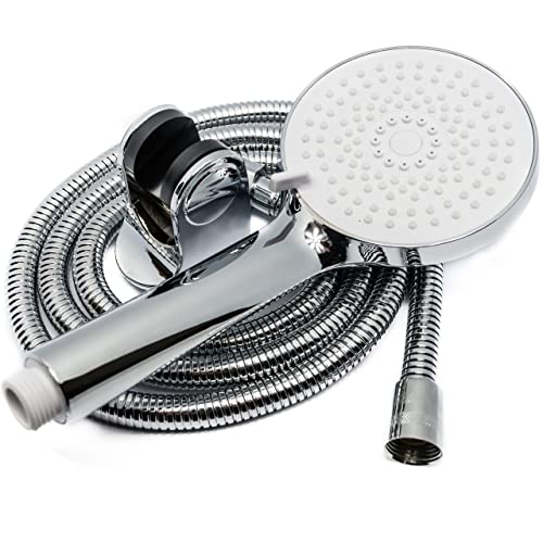 AquaParts Duschkopf Handbrause mit 150cm Schlauch und Duschhalter | Chrom | Regendusche | Duschbrause | Hochdruck Spray | Shower Head | für Baden, Brausekopf und Spa von Aquaparts