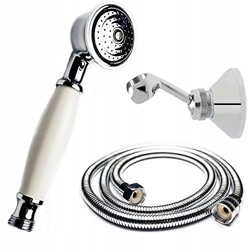 AquaParts Duschkopf Handbrause mit Schlauch und Duschhalter | Retro | Regendusche | Duschbrause | Hochdruck Spray | Shower Head | für Baden, Brausekopf und Spa von Aquaparts