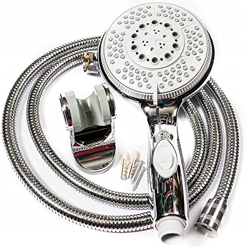 AquaParts Duschkopf Handbrause mit Schlauch und Duschhalter | Verchromt | Regendusche | Duschbrause | Hochdruck Spray | Shower Head | für Baden, Brausekopf und Spa SLU-05+WP-01+USL-04 von Aquaparts